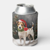 ジャック・ラッセル・テリアの犬と雪のクリスマス 缶クーラー (缶正面)