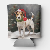 ジャック・ラッセル・テリアの犬と雪のクリスマス 缶クーラー (裏面)