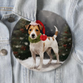 ジャック・ラッセル・テリアの犬と雪のクリスマス 缶バッジ (インサイチュ)
