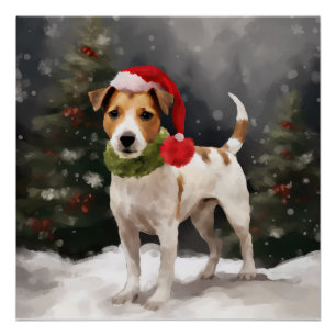 ジャック・ラッセル・テリアの犬の雪のクリスマス ポスター