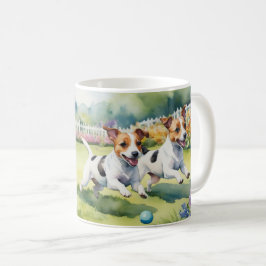 ジャック・ラッセル・テリアの遊び心あふれる犬の水彩画 コーヒーマグカップ