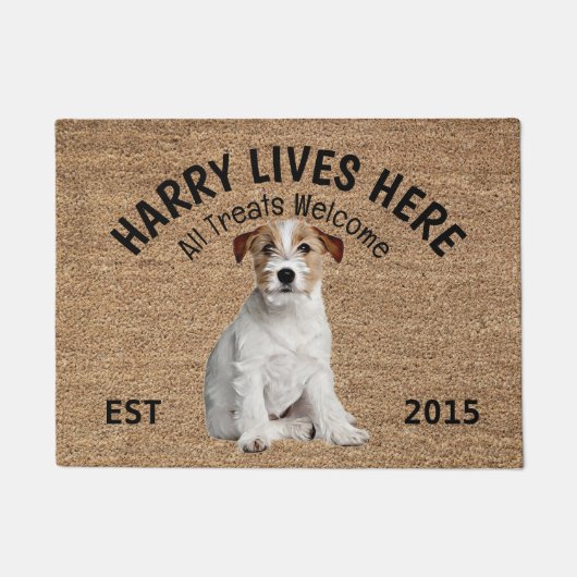 ジャック・ラッセル・テリアパーソナライズされたー犬の恋人ドア ドアマット (正面)