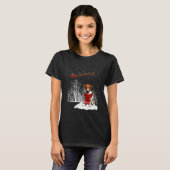 ジャック・ラッセル・テリアーが雪のクリスマを見ている Tシャツ (正面フル)