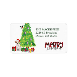 ジャック・ラッセル・テリアーとクリスマスツリーラベル ラベル