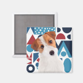 ジャック・ラッセル・テリアードッグ・ブルーとレッド・ジオメトリック マグネット (正面/裏面)