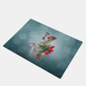 ジャック・ラッセル・テリアー犬は花束を持っている ドアマット (アングル)