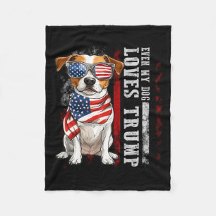 ジャック・ラッセル・テリアー私の犬もトランプが大好おもしろいき フリースブランケット
