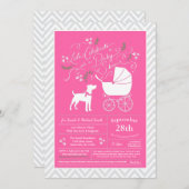 ジャック·ラッセル·テリアー·ドッグ·ベイビー·シャワー·ピンク·ガール 招待状 (正面/裏面)