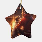 ジャック・ラッセル・テリア消防士、子犬、ペットの犬好き セラミックオーナメント (左)