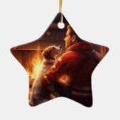 ジャック・ラッセル・テリア消防士、子犬、ペットの犬好き セラミックオーナメント (裏面)