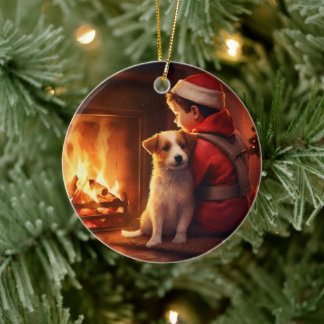 ジャック・ラッセル・テリア消防士、子犬、ペットの犬好き セラミックオーナメント