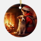 ジャック・ラッセル・テリア消防士、子犬、ペットの犬好き セラミックオーナメント (正面)