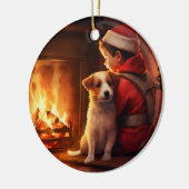 ジャック・ラッセル・テリア消防士、子犬、ペットの犬好き セラミックオーナメント (左)