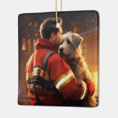 ジャック・ラッセル・テリア消防士、子犬、ペット犬好き セラミックオーナメント (左)