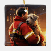 ジャック・ラッセル・テリア消防士、子犬、ペット犬好き セラミックオーナメント (正面)