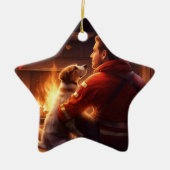 ジャック・ラッセル・テリア消防士、子犬、ペット犬好き セラミックオーナメント (正面)