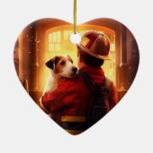ジャック・ラッセル・テリア消防士、子犬、ペット犬好き セラミックオーナメント (裏面)