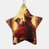 ジャック・ラッセル・テリア消防士、子犬、ペット犬愛好家 セラミックオーナメント (左)