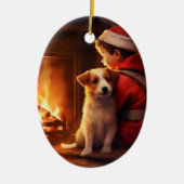ジャック・ラッセル・テリア消防士、子犬、ペット犬愛好家 セラミックオーナメント (正面)