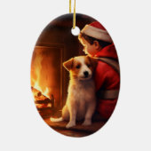 ジャック・ラッセル・テリア消防士、子犬、ペット犬愛好家 セラミックオーナメント (裏面)