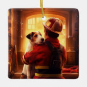 ジャック・ラッセル・テリア消防士、子犬、ペット犬愛好家 セラミックオーナメント (正面)