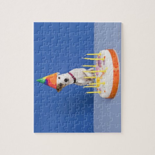 ジャック・ラッセル・テリア犬がパーティー帽子をかぶって ジグソーパズル (縦)