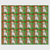 ジャック・ラッセル・テリア犬と格子状クリスマスラップ ラッピングペーパー (フラット)