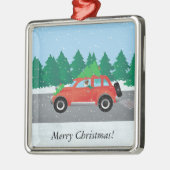 ジャック・ラッセル・テリア車の木を上に運転 メタルオーナメント (左)