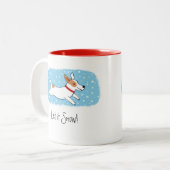 ジャック・ラッセル・テリア雪犬の休日かわいい ツートーンマグカップ (正面左)