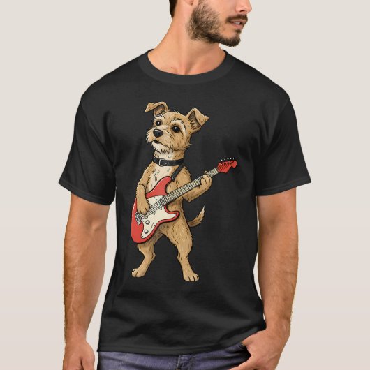ジャック・ラッセル・テリア ギターを弾く ロッカー Tシャツ (正面)