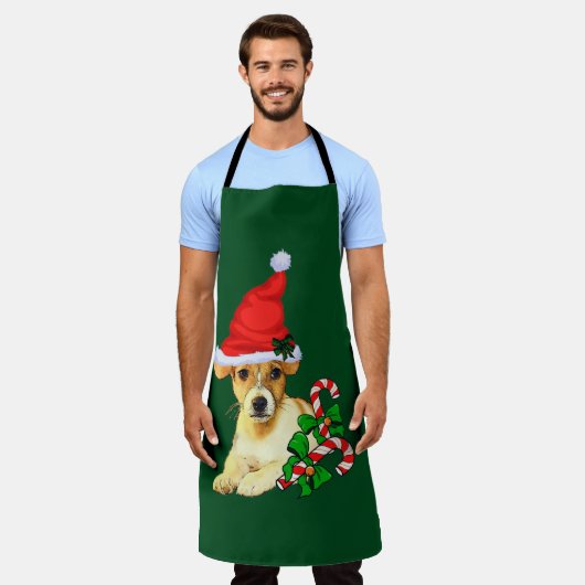 ジャック・ラッセル・テリア クリスマス エプロン (着用した状態)