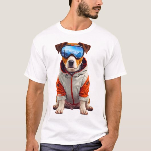 ジャック・ラッセル・テリア スキードッグ アート - かわいい冬の犬 Tシャツ (正面)