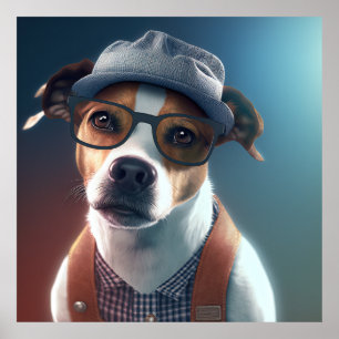ジャック・ラッセル・テリア・ヒップスター犬ポスター ポスター