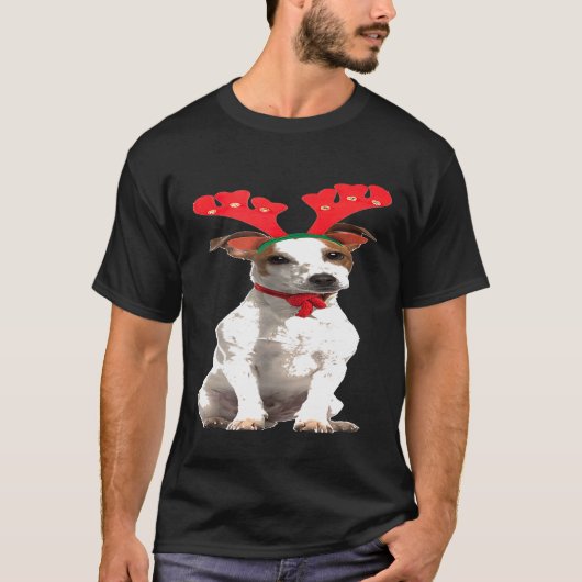 ジャック・ラッセル・トナカイのクリスマスおもしろい犬 Tシャツ (正面)