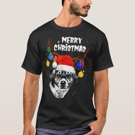 ジャック・ラッセル・トナカイ・メリークリスマス Tシャツ (正面)