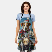 ジャック・ラッセル・ドッグがオートバイ・クリスマスに乗る エプロン (着用した状態)