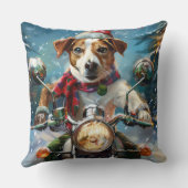 ジャック・ラッセル・ドッグがオートバイ・クリスマスに乗る クッション (裏面)