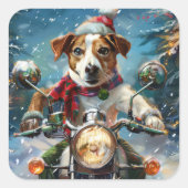 ジャック・ラッセル・ドッグがオートバイ・クリスマスに乗る スクエアシール (正面)