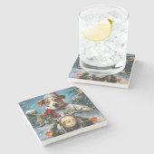 ジャック・ラッセル・ドッグがオートバイ・クリスマスに乗る ストーンコースター (横)