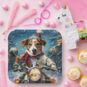 ジャック・ラッセル・ドッグがオートバイ・クリスマスに乗る ペーパープレート (パーティー)