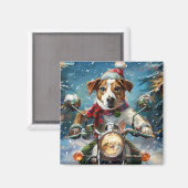 ジャック・ラッセル・ドッグがオートバイ・クリスマスに乗る マグネット (正面/裏面)