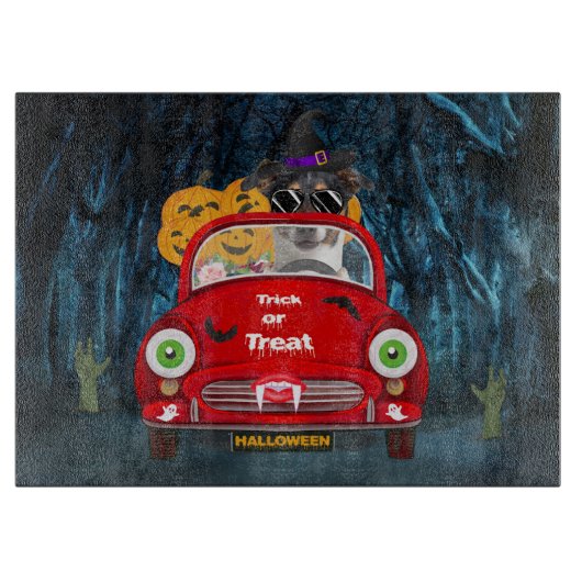 ジャック・ラッセル・ドッグ車の怖いハロウィーン カッティングボード (正面)