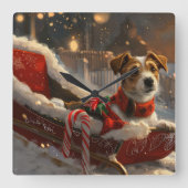 ジャック・ラッセル・ドッグ クリスマス スクエア壁時計 (正面)