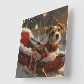 ジャック・ラッセル・ドッグ クリスマス スクエア壁時計 (傾斜)