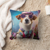 ジャック・ラッセル、ピンクのメガネとピンクの帽子 クッション (ブランケット)