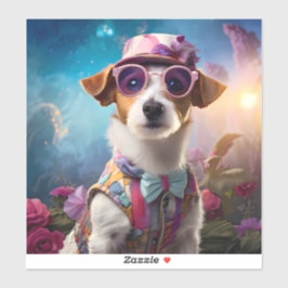 ジャック・ラッセル、ピンクのメガネとピンクの帽子 シール