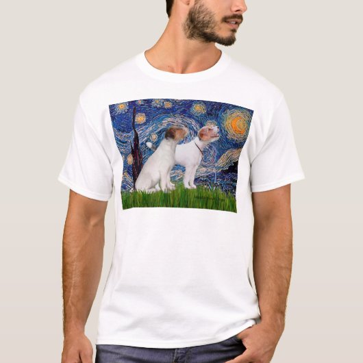ジャック・ラッセル・ペア4 - 星空 Tシャツ (正面)
