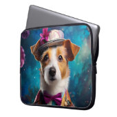 ジャック・ラッセル、 白い帽子、ピンクの花 ラップトップスリーブ (正面左)