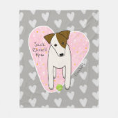 ジャック・ラッセルwテニスボール犬のハートマママグリンピンク フリースブランケット (正面)