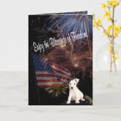 ジャック・ラッセ楽しむル – 自由の恵み カード (黄色い花)